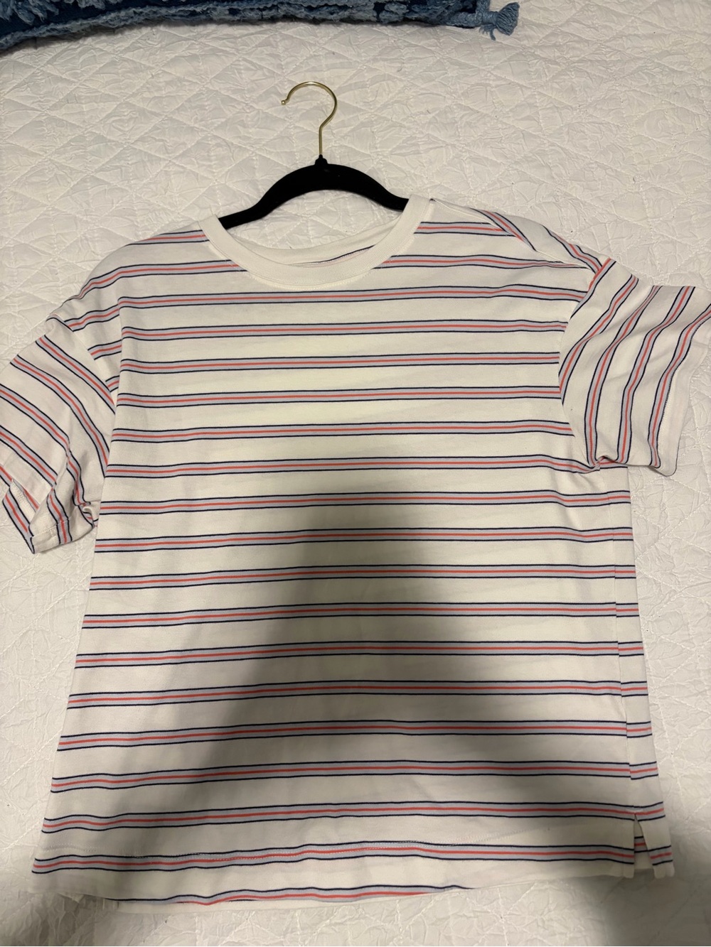 Old Navy White Tee with Red and Navy Stripes